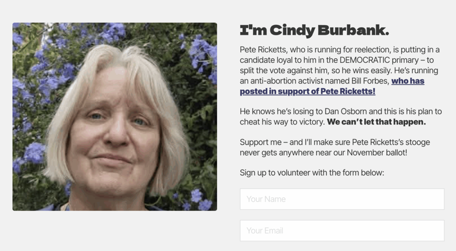 Cindy Burbank’s campaign website