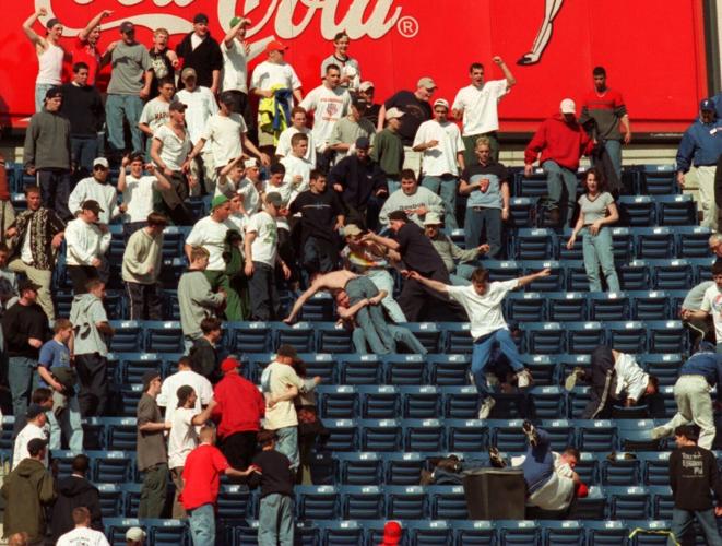 A center field fan brawl erupted in the fourth inning of the Phillies' home opener against the Braves on April 12, 1999.
