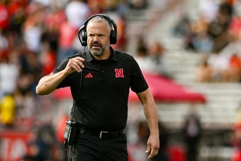 Oct 11, 2025; College Park, Maryland, USA; Nebraska Cornhuskers head coach Matt Rhule walks on the field during the game against the Maryland Terrapins at SECU Stadium. Mandatory Credit: Tommy Gilligan-Imagn Images