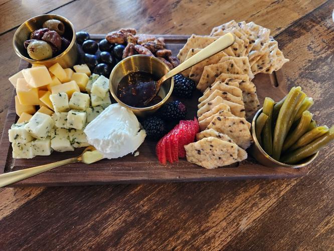 A sized-to-share snack tray at Petals Wine Bar in Wytheville, Virginia, is plated to please.
