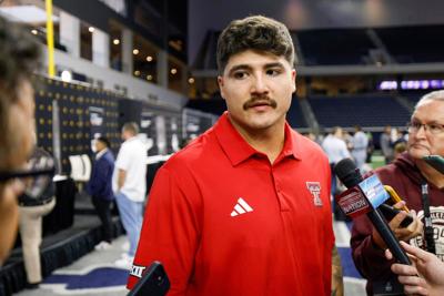 Texas Tech linebacker Jacob Rodriguez speaks with reporters during Big 12 Media Days at the Ford Center on July 8, 2025, in Frisco, Texas.
