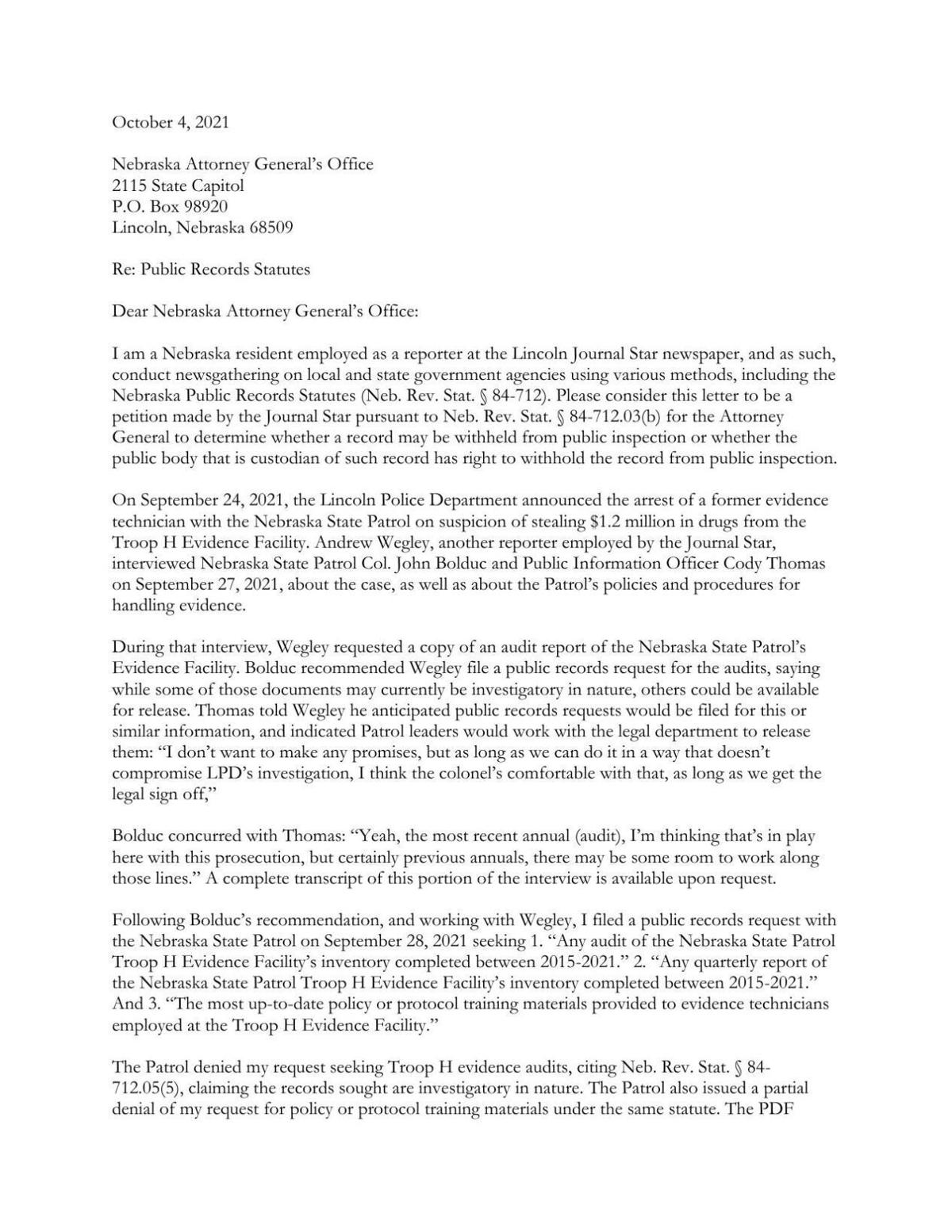 Journal Star appeal to Attorney General for patrol records