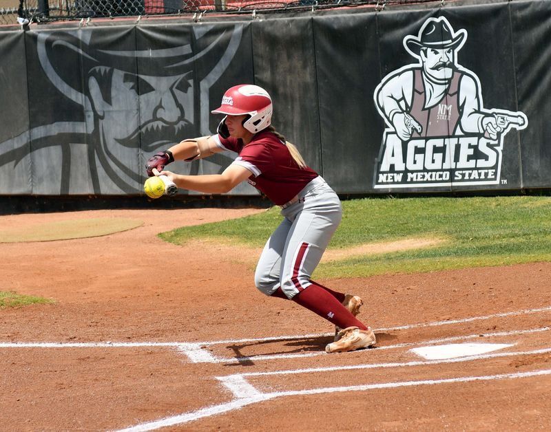 Faith Aragon lays down a perfect bunt for a hit to start the gaime against UTEP on Sunday afternoon.