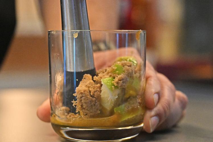 A Caipi Vodka gets mixed around as The Fairmont Hotel gives a demo class of how to make 3 holiday cocktails on Sunday, Nov. 23, 2025, at The Fairmont Hotel in downtown Pittsburgh.