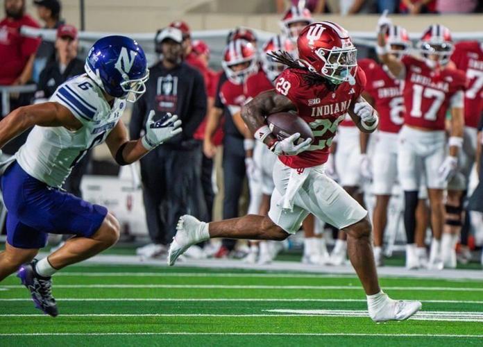 Indiana's Lee Beebe Jr. (29) runs during the Indiana versus Northwestern football game at Memorial Stadium on Friday, Sept. 25, 2026.