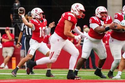 Nebraska Cornhuskers quarterback Anthony Colandrea (10) passes against the North Dakota Fighting Hawks during the first quarter at Memorial Stadium.