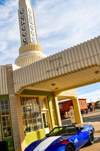 The fastidiously restored U Drop Inn, a Streamline Moderne filling station and cafe in Shamrock, Texas, is one of the architectural standouts of Route 66, seen here on Nov. 11, 2025.