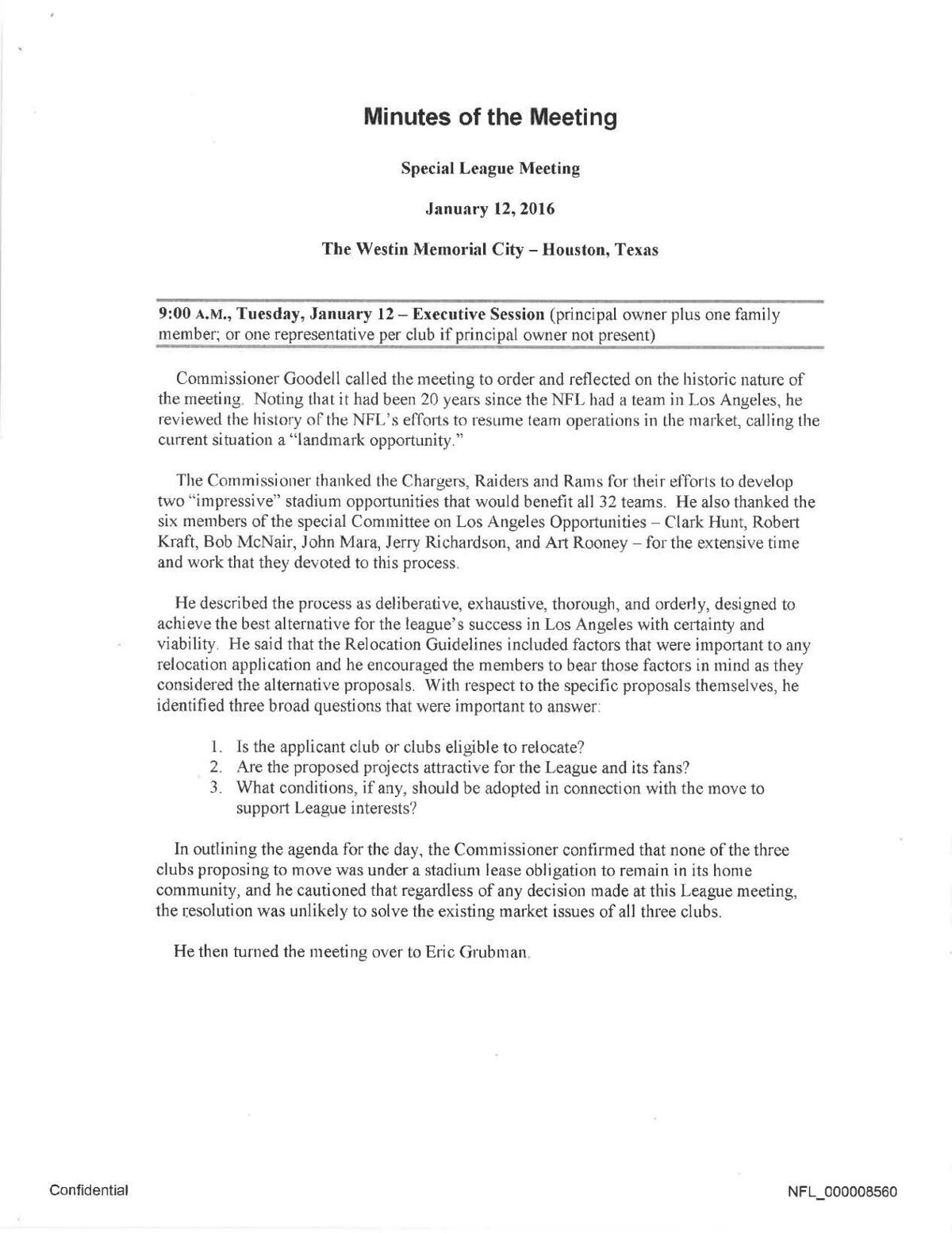 Email with call notes between NFL Commissioner Roger Goodell, Kroenke