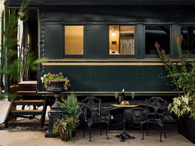 Renovated sleeping cars at the Hotel Chalet.