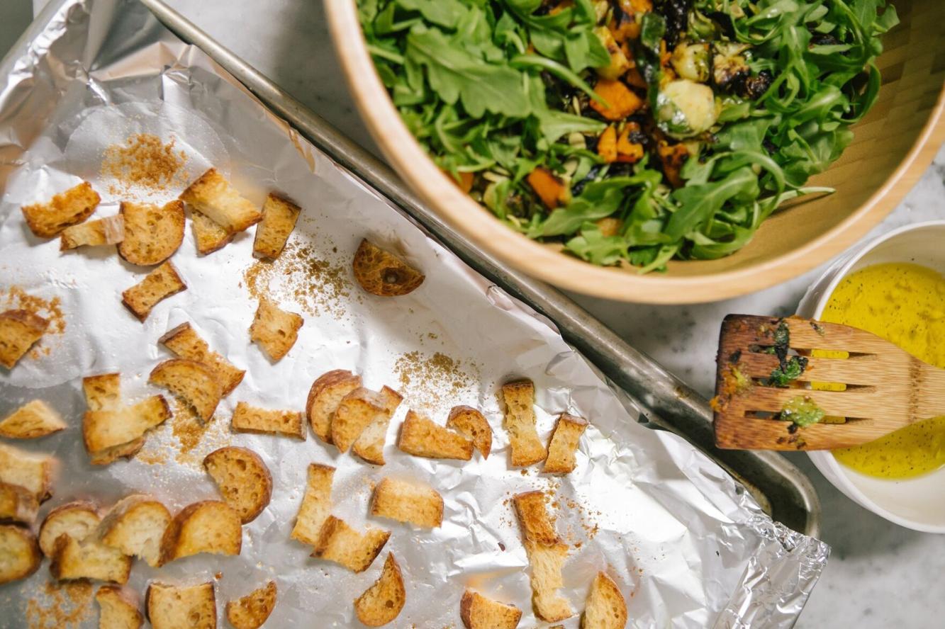 Leftover Hot Dog Bun Croutons Recipe