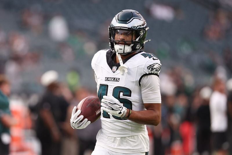 Aug 28, 2026; Philadelphia, Pennsylvania, USA; Philadelphia Eagles wide receiver Samori Toure (46) before action against the Cincinnati Bengals at Lincoln Financial Field. Mandatory Credit: Bill Streicher-Imagn Images