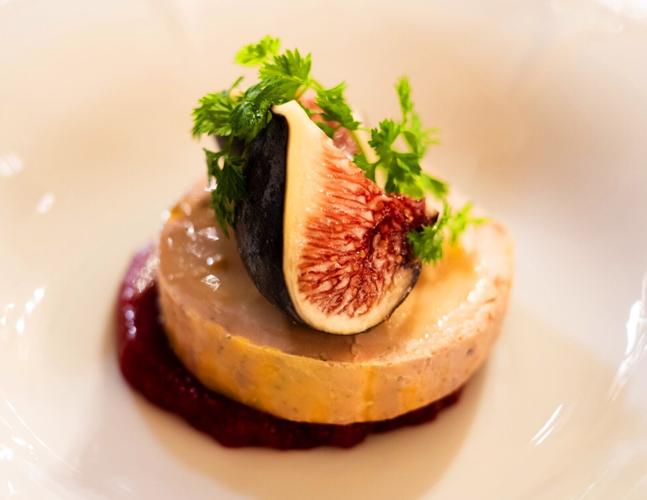 Confit duck foie gras with fresh fig, served at La Rotonde at Hotel du Palais, Biarritz.