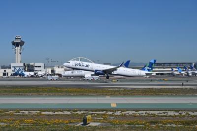 A JetBlue Airways Airbus A321 takes off from Los Angeles International Airport, in Los Angeles, on Feb. 19, 2022.