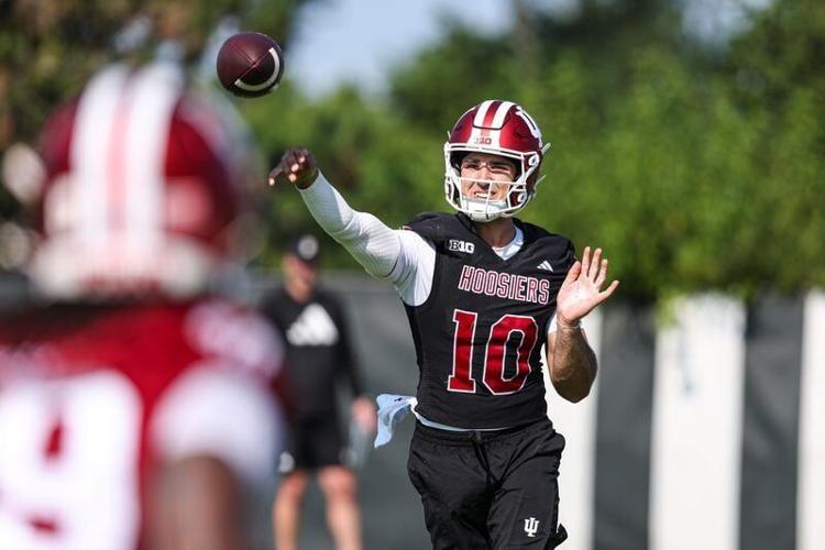 Indiana football quarterback Josh Hoover throws the ball on Aug. 5, 2026 during fall camp.
