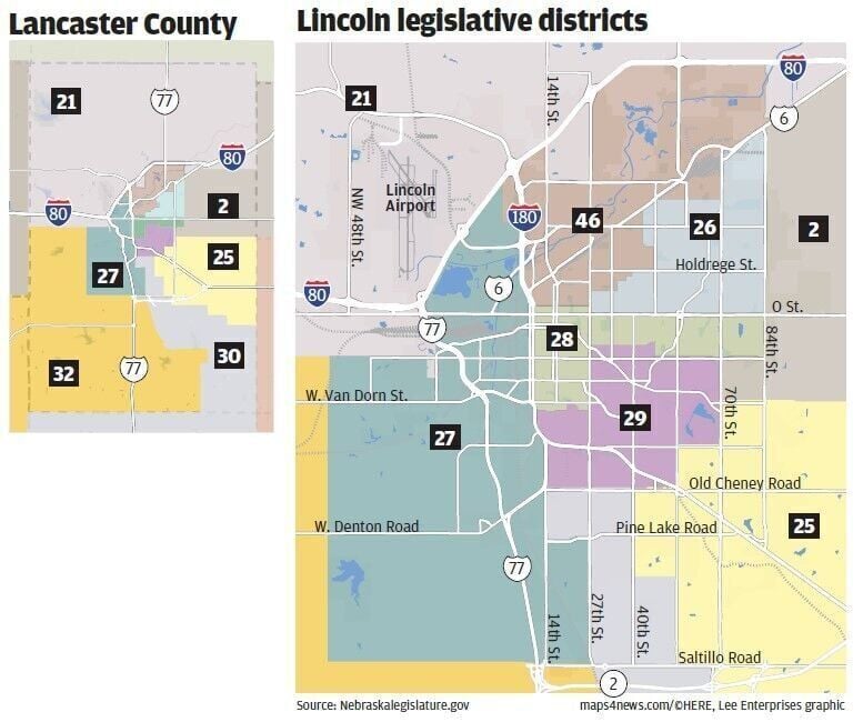 Lincoln/Lancaster County legislative districts map