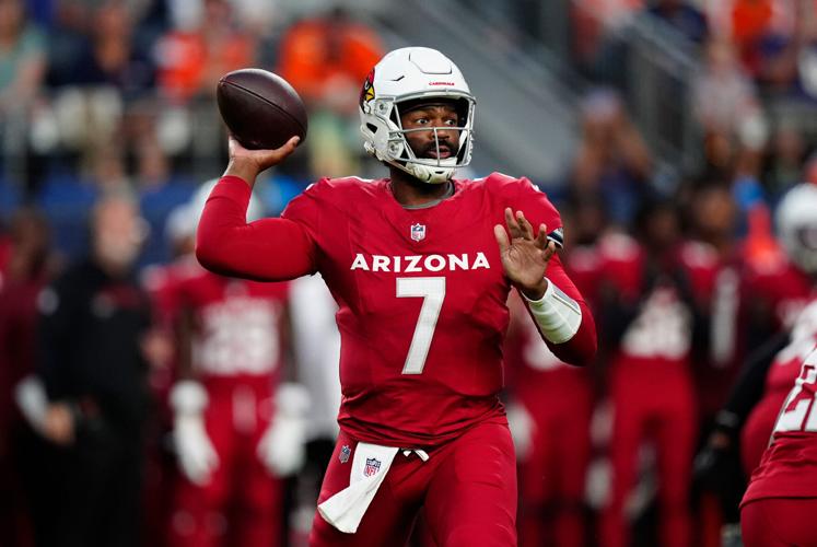 Arizona Cardinals quarterback Jacoby Brissett (7) during the first quarter against the Denver Broncos at Empower Field at Mile High in Denver, on Aug. 16, 2025.
