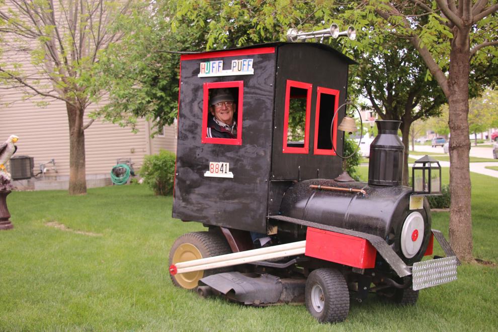 Mower turned into train engine