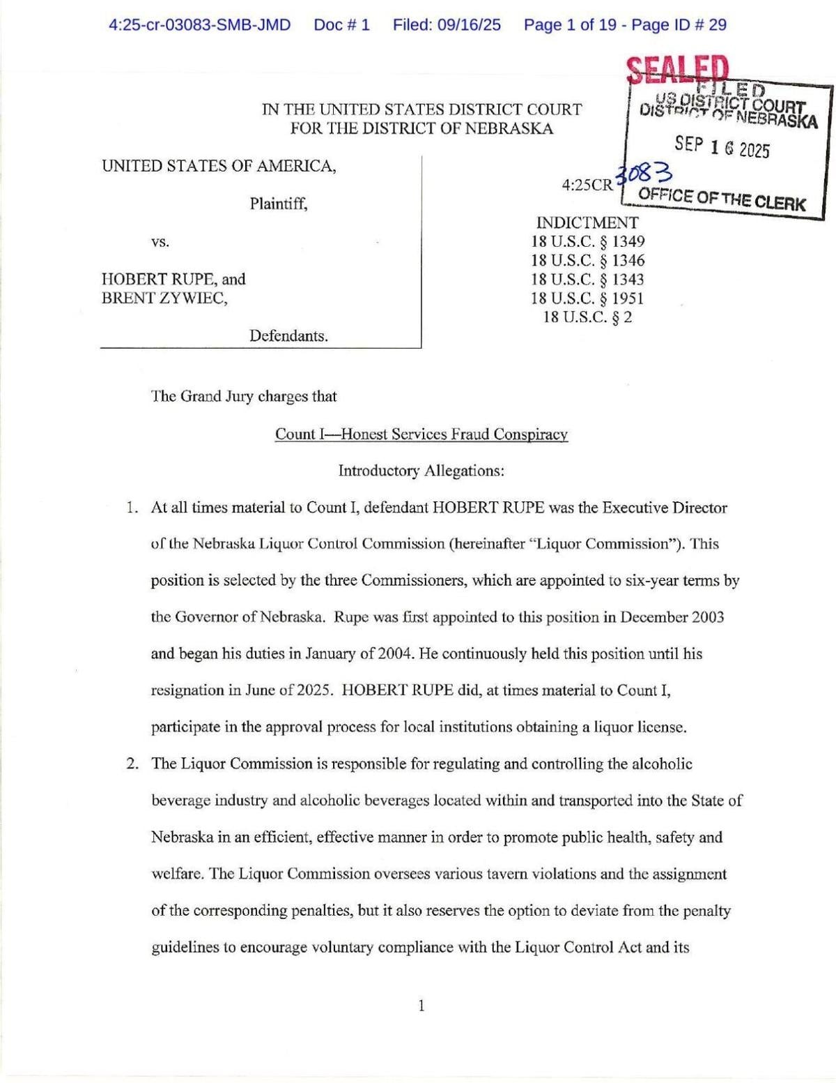 Indictment of former liquor control director