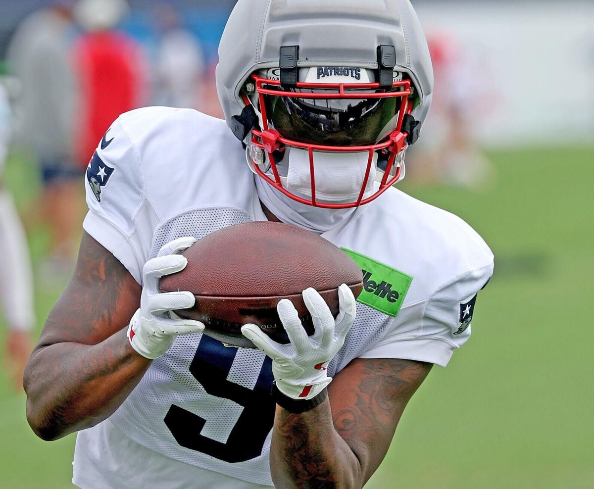New England Patriots wide receiver Kayshon Boutte makes a catch during a recent training camp practice.