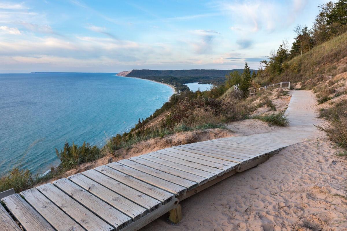 A view of the Sleeping Bear Dunes overlook in northern Michigan.