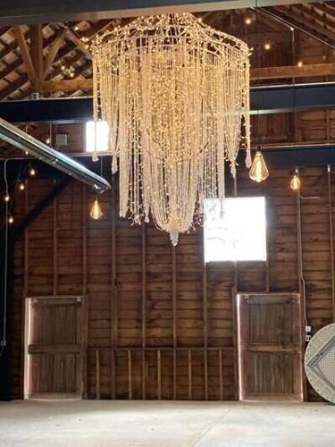 The barn's chandelier
