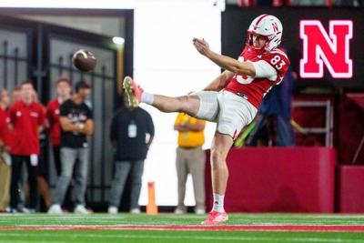 Sep 19, 2026; Lincoln, Nebraska, USA;  Nebraska Cornhuskers punter Archie Wilson (83) punts against the North Dakota Fighting Hawks during the fourth quarter at Memorial Stadium.  Mandatory Credit: Dylan Widger-Imagn Images