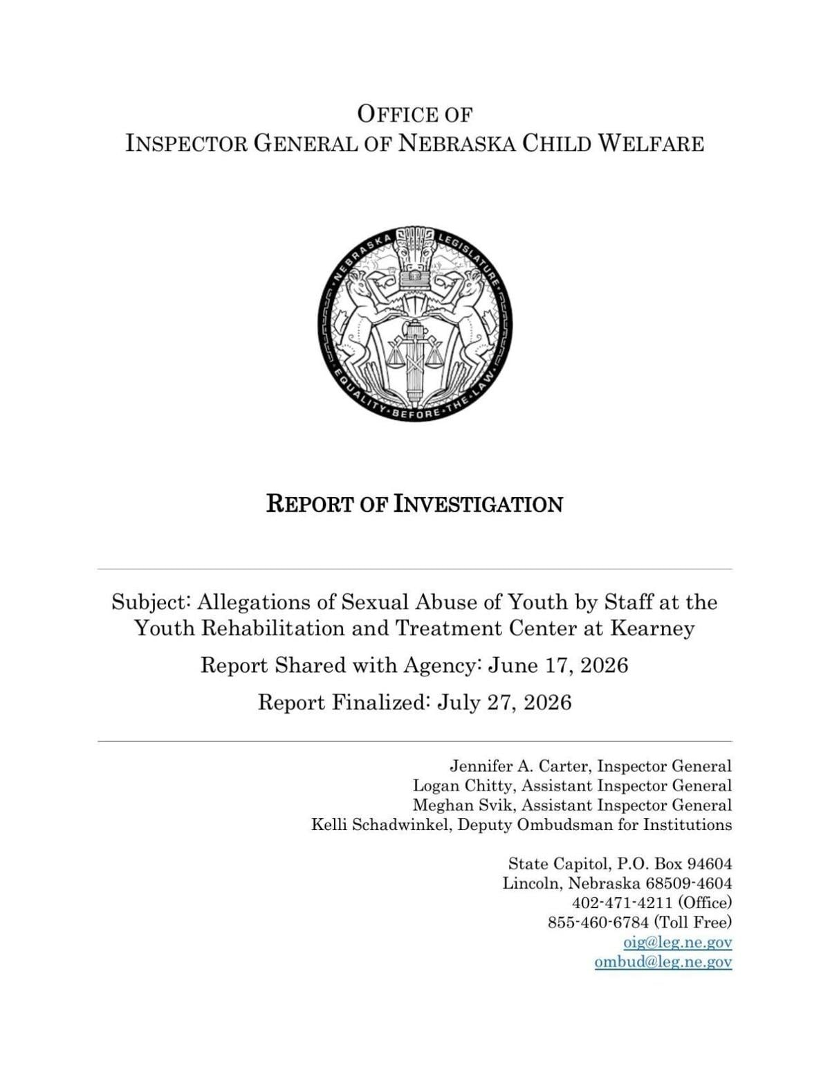Allegations of Sexual Abuse of Youth by Staff at the Youth Rehabilitation and Treatment Center at Kearney