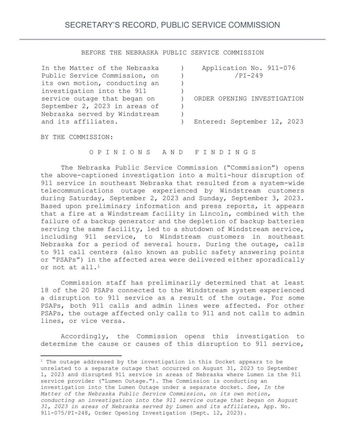 NPSC to investigate Windstream