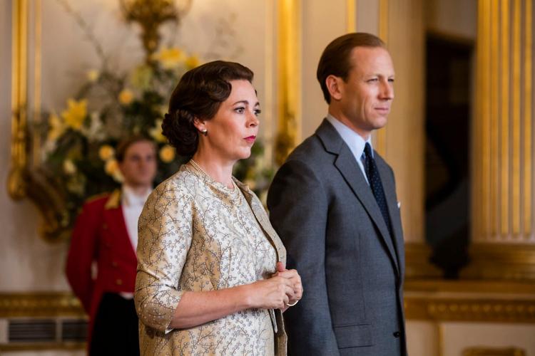 Olivia Colman, left, as Queen Elizabeth II and Tobias Menzies as Prince Philip in the third season of Netflix' s "The Crown."