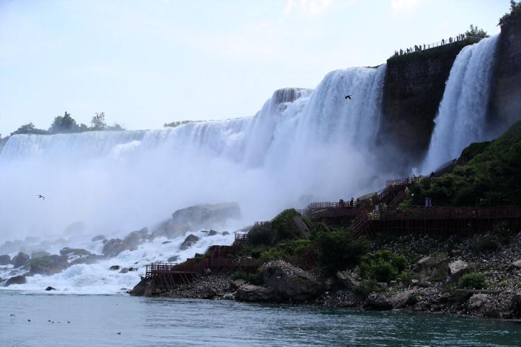 A view of Niagara Falls from the air, by boat and on foot