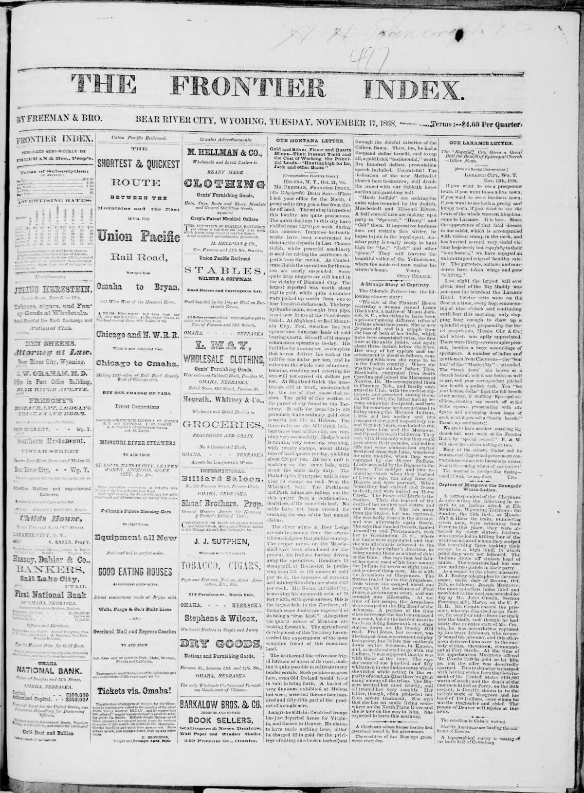 Last extant issue of The Frontier Index