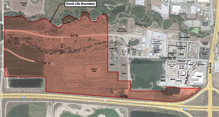 Map of Good Life District; 200 acres around SportsPlex