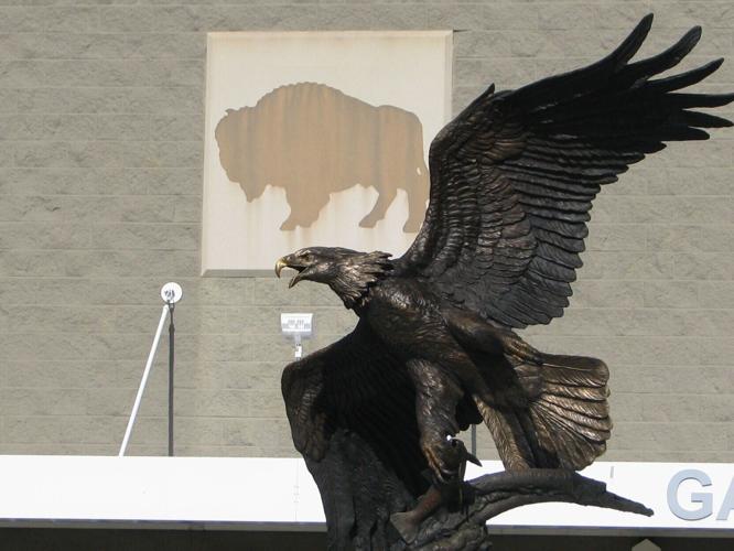 America 250 -- A majestic bronze eagle sculpture swoops down over Saturday's July 4 celebrfation of the 250th anniversary of U.S. Independence Day. .JPG