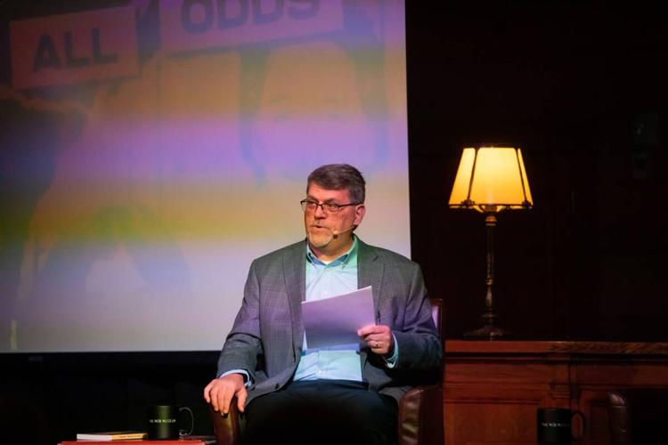 Geoff Schumacher hosts a panel discussion about the 40th anniversary of the Jimmy Chagra murder trial on Wednesday, Jan. 18, 2023, at the Mob Museum in Las Vegas.