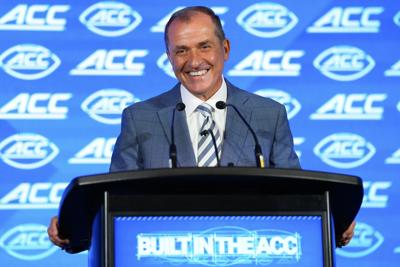 Commissioner Jim Phillips smiles during the ACC Kickoff media days at Hilton Charlotte Uptown on Wednesday, July 15, 2026, in Charlotte, North Carolina.