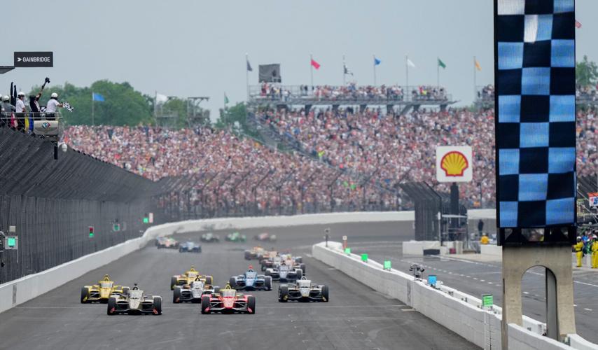 Meyer Shank Racing with Curb Agajanian driver Felix Rosenqvist (60) crosses the Yard of Bricks ahead of Team Penske driver David
