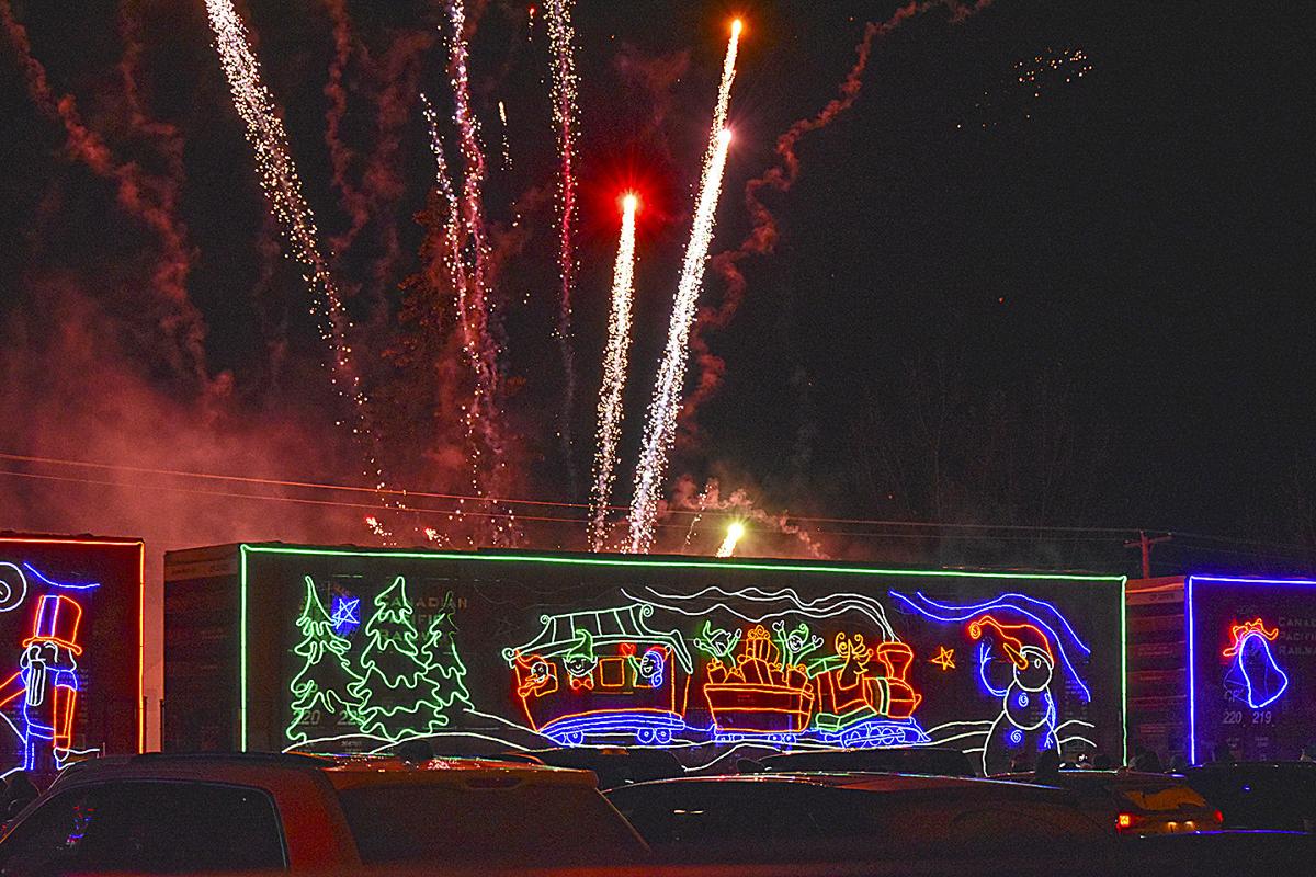 Annual Holiday train blasts into Hankinson with shower of fireworks