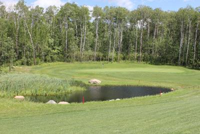 The new green at No. 3 has a pond in the front and popple trees behind it.
