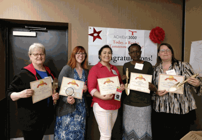 Pictured is Elementary Principal Victoria Wind (middle) with teachers Laurel Carlson, Tessa Wiegele, Doris Adera and Jodi Perrington.