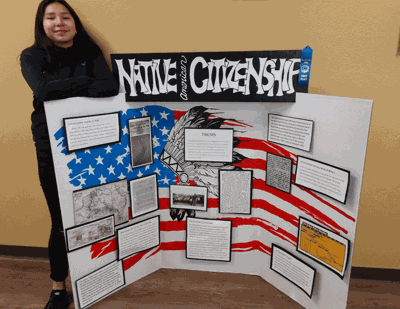 Bug-O-Nay-Ge-Shig High School freshman Katrina Ducheneaux earned the Topical Award for best Senior Exhibit Division entry in the “Indian History” category during the Minnesota State History Day May 4 at the University of Minnesota.