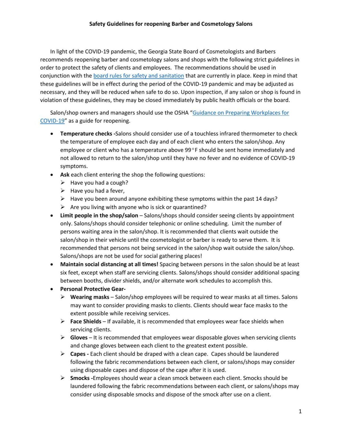 Safety Guidelines for Reopening Barber and Cosmetology Salons