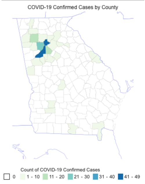 COVID-19 cases in Georgia as of Wednesday, March 18, 2020