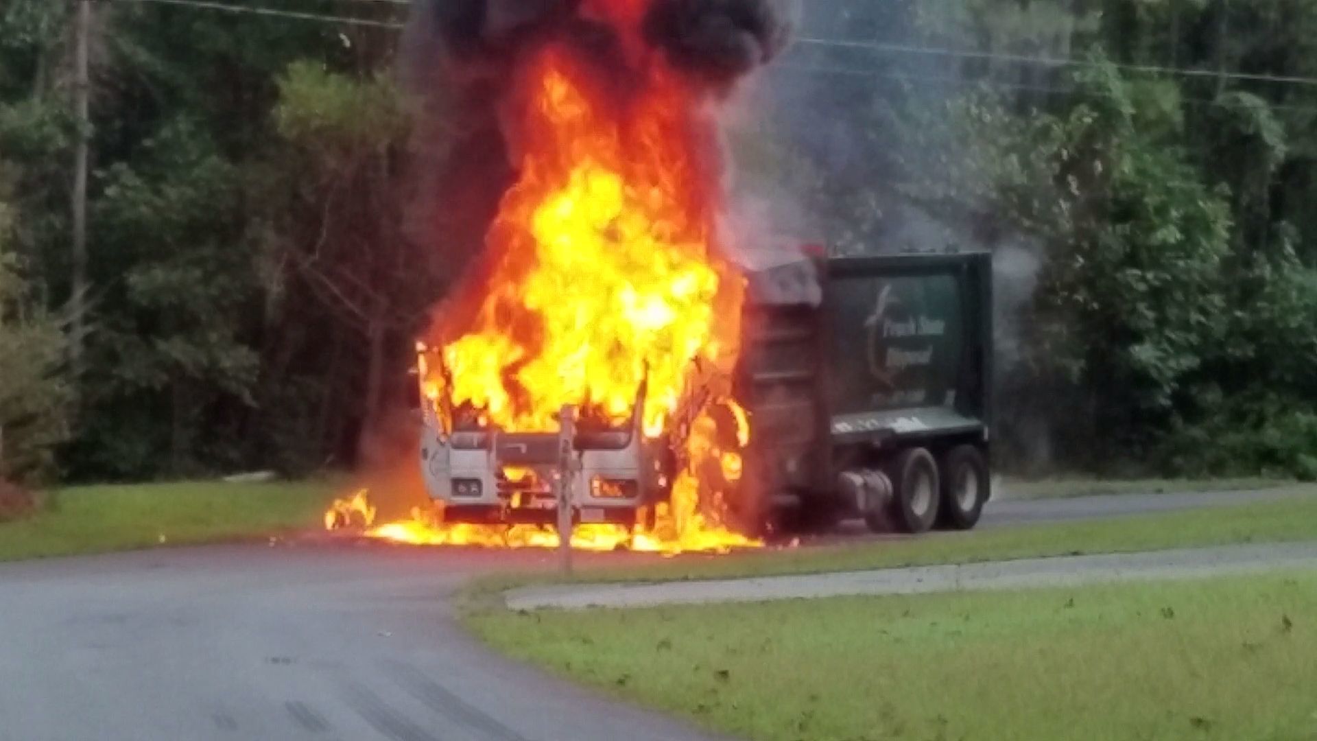 garbage truck on fire