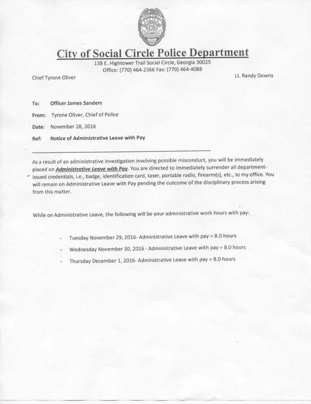 Notice of Administrative Leave (Nov. 28, 2016) Home