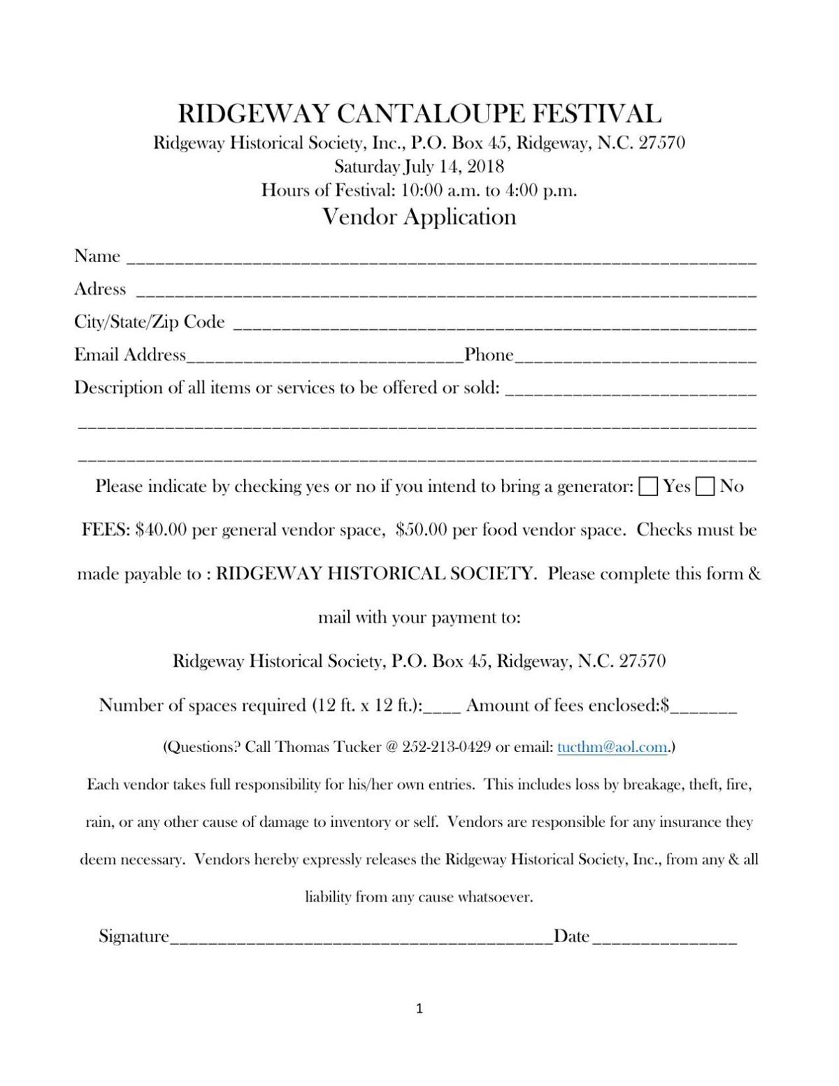 Cantaloupe Festival Vendor Application Pdf Warrenrecord Com