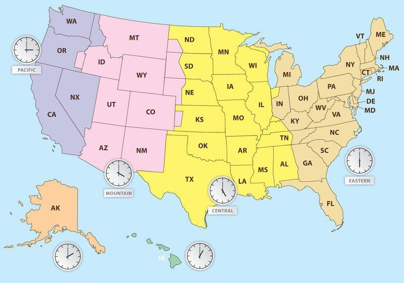 different time zones in usa