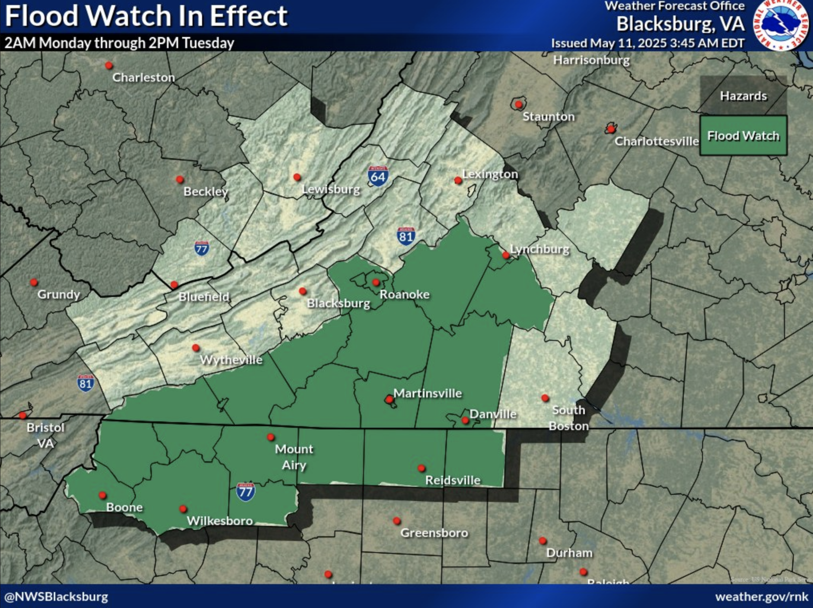 Flood watch issued as area could see up to 8 inches of rain through ...