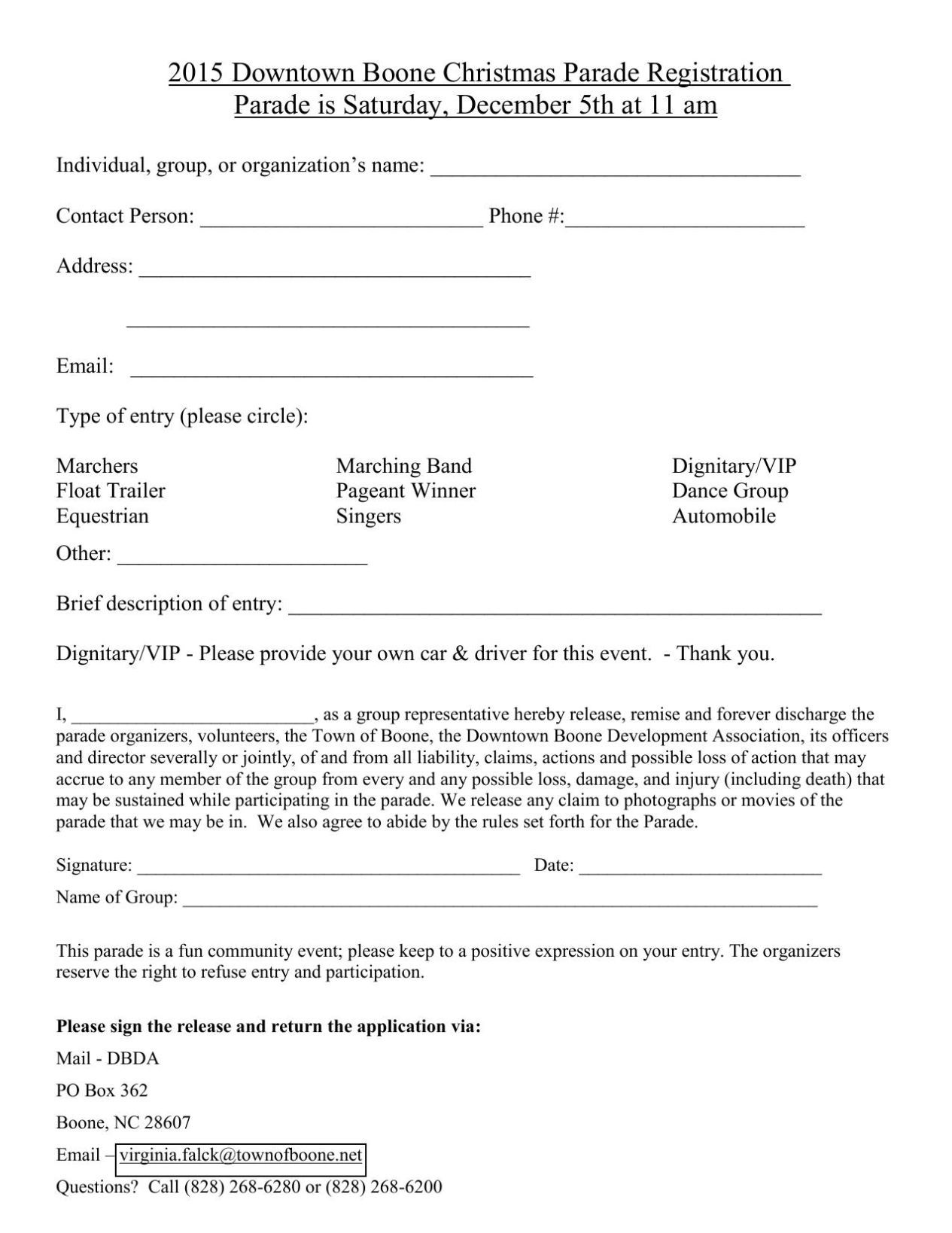 Parade Entry Form Step #1