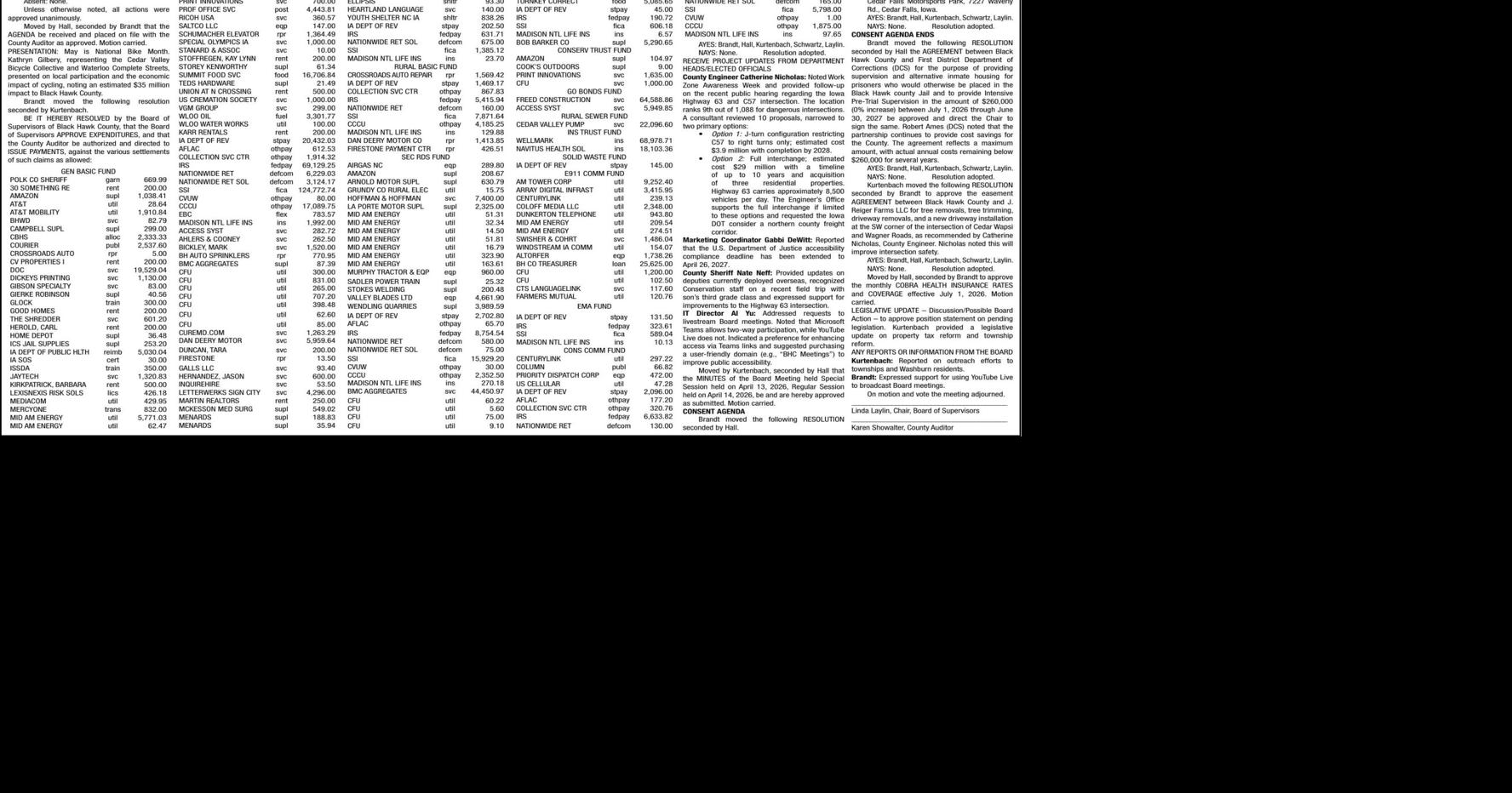 Black Hawk County Supervisors - Legals - Ad from 2026-05-05
