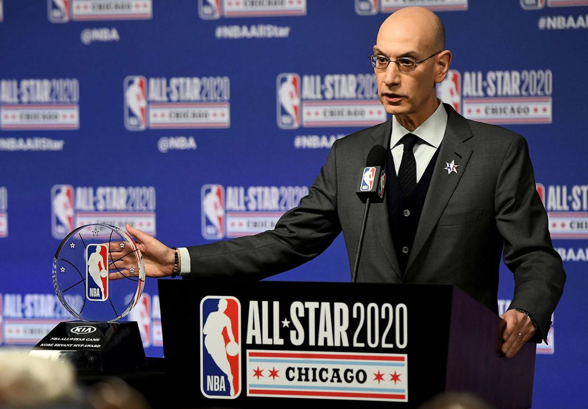 NBA Commissioner Adam Silver speaks to the media during a news conference at the United Center in Chicago on Saturday, Feb. 15, 2020.